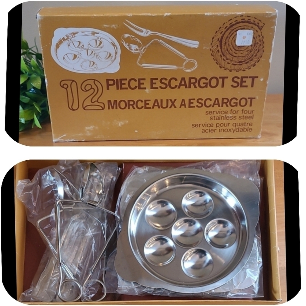 VINTAGE 10 Piece Escargot Set, Stainless Steel